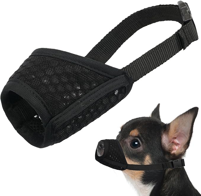Mayerzon Dog Muzzle, Puppy Soft Mesh Muzzle for Small Medium Large Dogs Chihuahua Poodles Beagle Dachshund Corgis Labrador for Biting Chewing Grooming That Allows Panting Drinking(XXS, Black)
