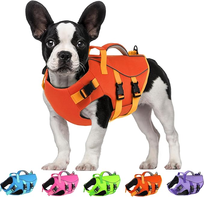Dogcheer Dog Life Jacket with Double Rescue Handle, Reflective Dog Harness Life Vest for Swimming Boating, Adjustable Pet Swim Vest Dog Flotation Device DFD for Small Medium Large Dogs - Orange S