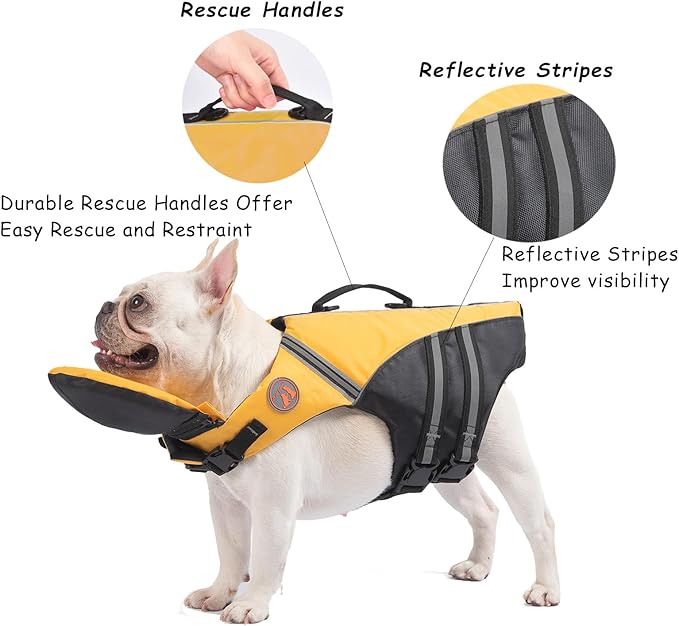 French Bulldog Life Jacket, High Flotation Dog Life Vest for Swimming Boating, Reflective Dog Swim Vest with Chin Float and Rescue Handle (Chest Girth: 17" to 30",Weight: 17" to 28" LB)