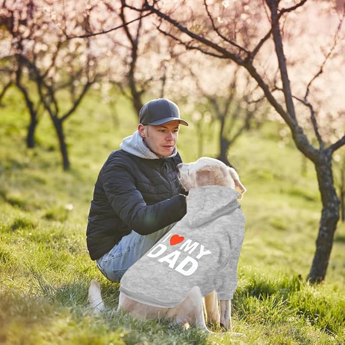 GreenJoy Dog Sweater Dog Hoodie Cold Weather Coat Hooded Sweatshirt for Puppies,Cats, Small Medium Large Dogs (Light Grey(I Love My Dad), X-Large)