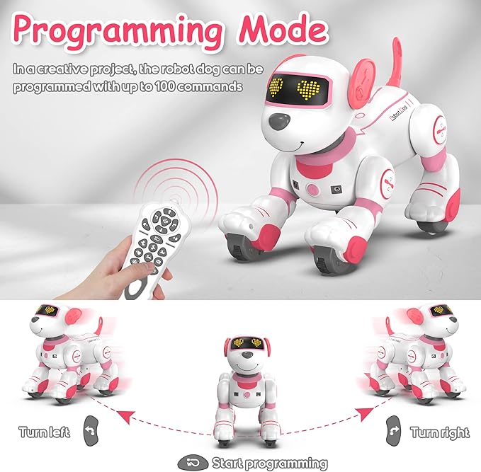 SONOMO Remote Control Robot Dog Toy, Interactive Robotic Puppy Toys - Fun and Programmable Stunt Robot Dog for Kids Ages 3-8 Pink (Pink)
