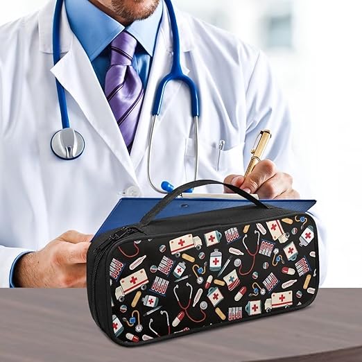 Gomyblomy Stethoscope Case with Extra Pocket for Bandage Scissors and Other Medical Accessories, Cartoon Stethoscope Print Travel Stethoscope Holder Organizer Storage Bag