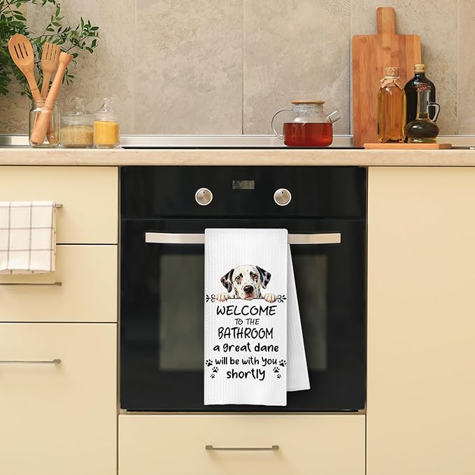Funny Great Dane Dog Bathroom Hand Towels, Great Dane Gifts for Women Men, Welcome to The Bathroom Decorative Hand Towels for Bath Room Toilet Washroom Restroom, 16x24 Inch