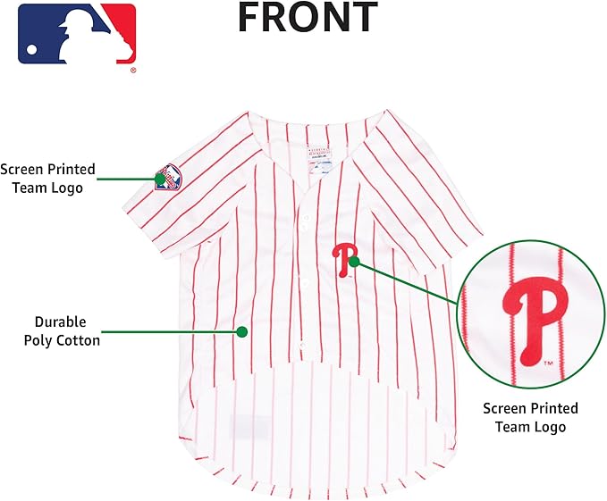 Official MLB Philapelphia Phillies Pet Jersey for Dogs & Cats, Size X-Large - Stylish Baseball Jersey for Your Furry Fan- Show Off Team Spirit with The Perfect Fan Apparel Gear for Pet, Dog & Cat