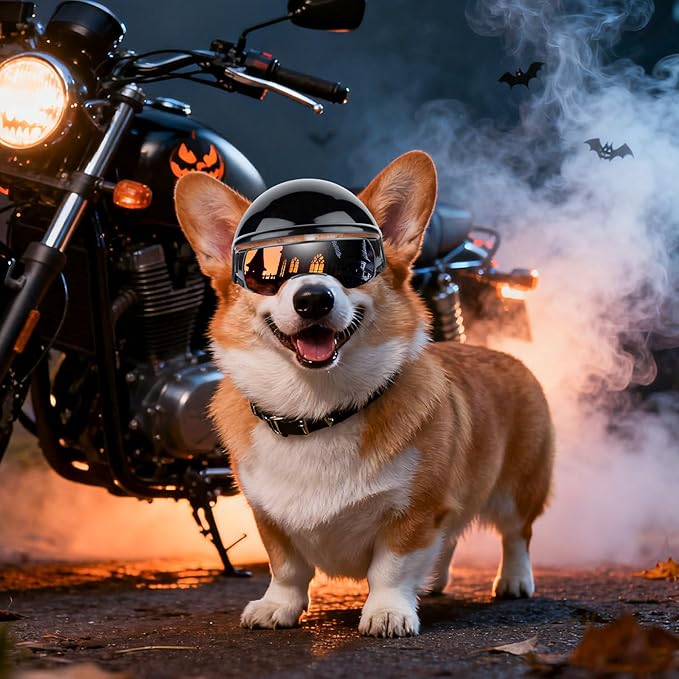 PETLESO Small Dog Goggles with Helmet, 2PCS Dog Sunglasses and Pet Motorcycle Helmet with Ear Holes, Small Medium Breed Outdoor Driving Walking Biking Protection, Silver