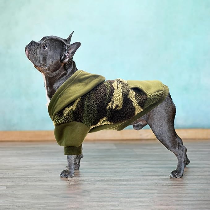 PUPTECK Dog Hoodie Puppy Sweatshirt Warm Dog Sweater Winter Clothes Cold Weather Coats for Small Medium Large Dogs, Camouflage, S/M