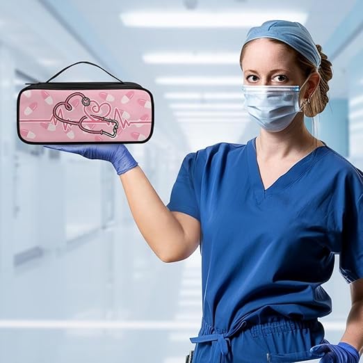 Gomyblomy Pink Stethoscope Case with Extra Room for Nurse and Doctors Lightweight Stethoscope Storage Bag with Handle Portable Stethoscope Holder Fit for Most Stethoscopes