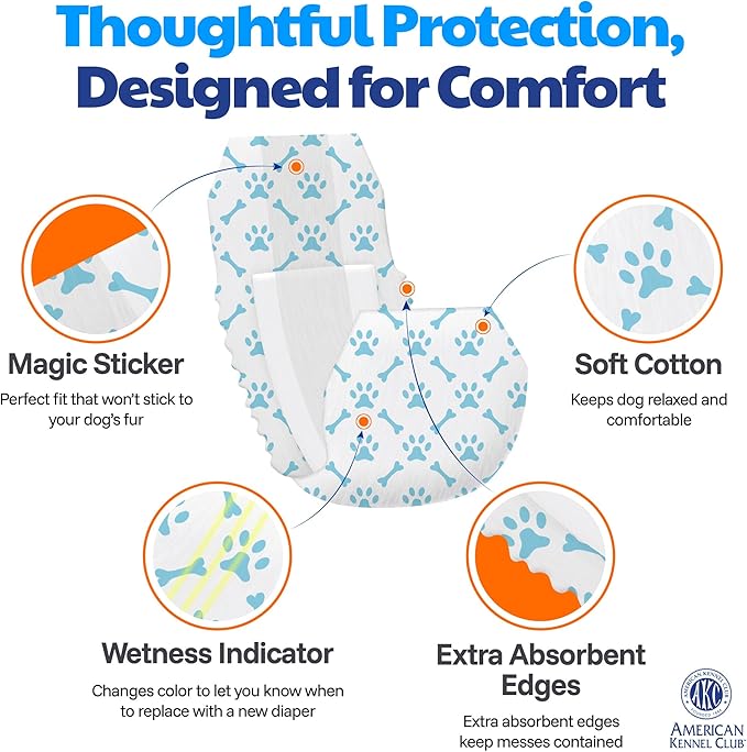 American Kennel Club Male Dog Wrap, Disposable Diapers with Wetness Indicator, Large, 50 Count (Pack of 6)