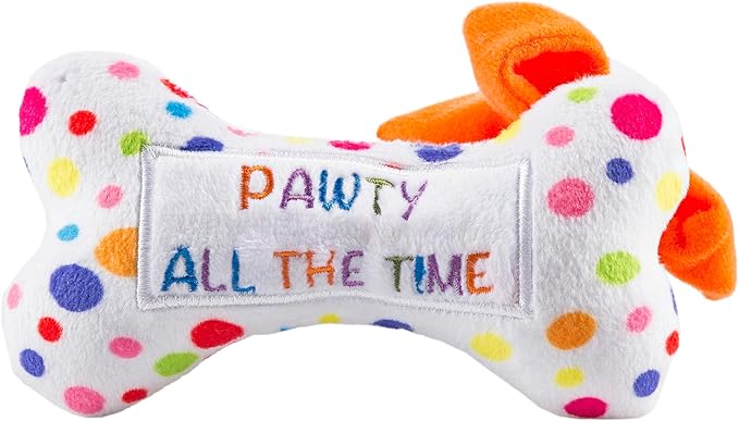 Haute Diggity Dog Happy Birthday Bone, Plush Designer Dog Toys with Interactive Squeaker, Stimulating Pet Enrichment, Machine-Washable & Safe Materials for All Breeds, Size XL