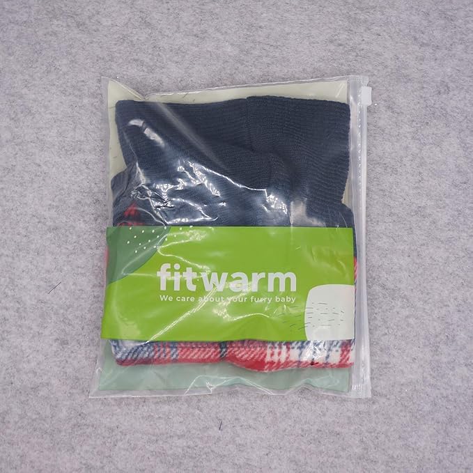 Fitwarm Tartan Plaid Dog Hoodie, Knitted Dog Clothes for Small Dogs Boy, Pet Sweater with Hood, Cat Fleece Lined Winter Outfit, Red, Navy Blue, Large