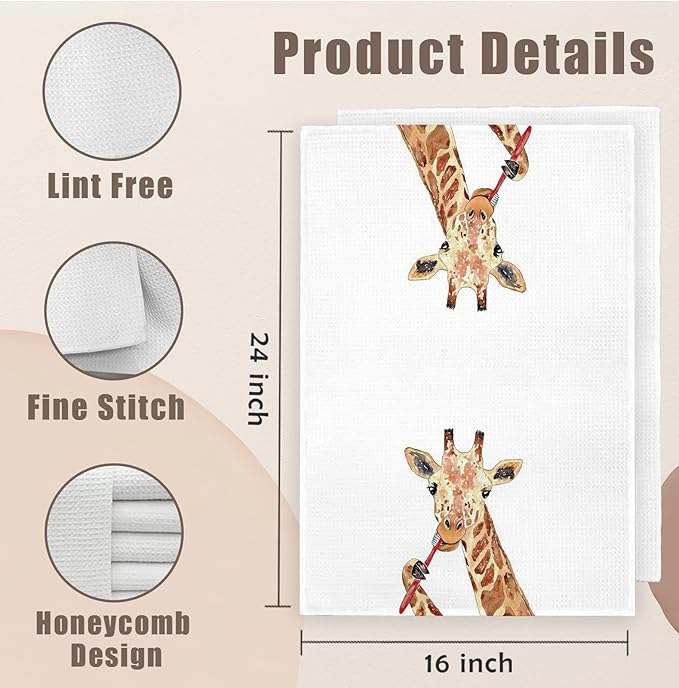 Funny Giraffe Bathroom Hand Towels, Giraffe Gifts for Kids, Kids Bathroom Decor, Brushing Teeth Wild Animal Hand Towels for Bath Room Washroom Toilet, 16x24 Inch