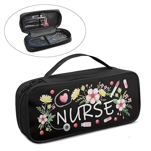 Gomyblomy Flowers Stethoscope Carrying Case with Extra Room, Black Stethoscope Holder Storage Bag with Handle for Nurse and Doctors, Universal Lightweight Stethoscope Case