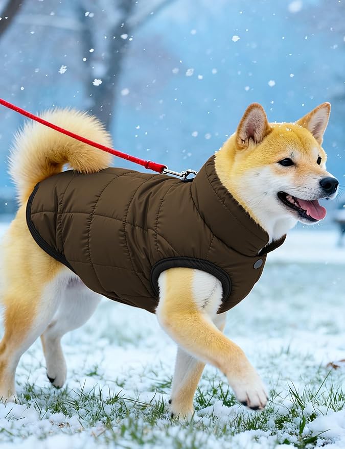 AURUZA Dog Winter Coat, Warm Waterproof Dogs Jacket Small Pet Vest for Medium Dogs Windproof Pet Fleece Vest Snow Jacket for Cold Weather(Brown,XL)