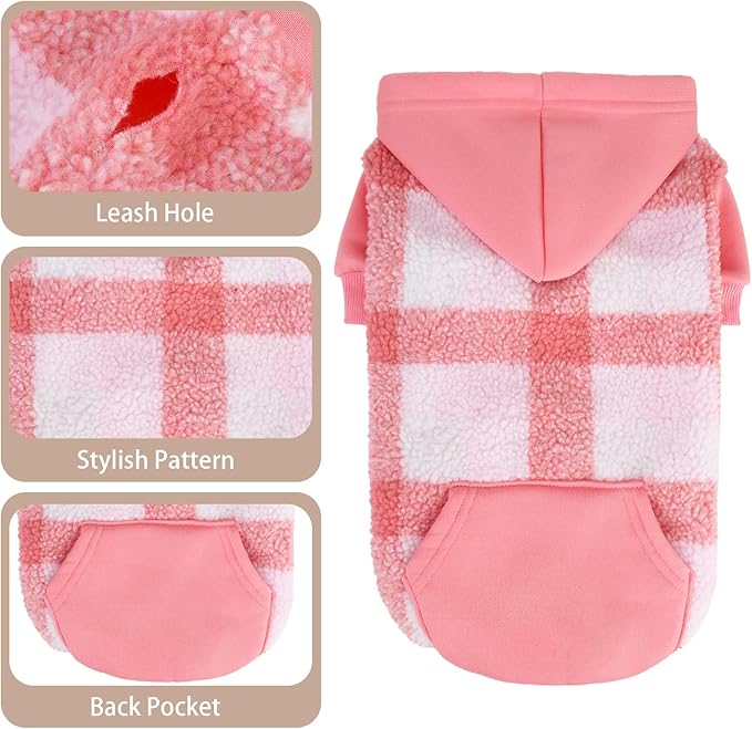 PUPTECK Dog Hoodie Puppy Sweatshirt Warm Dog Sweater Winter Clothes Cold Weather Coats for Small Medium Large Dogs, Pink, S/M