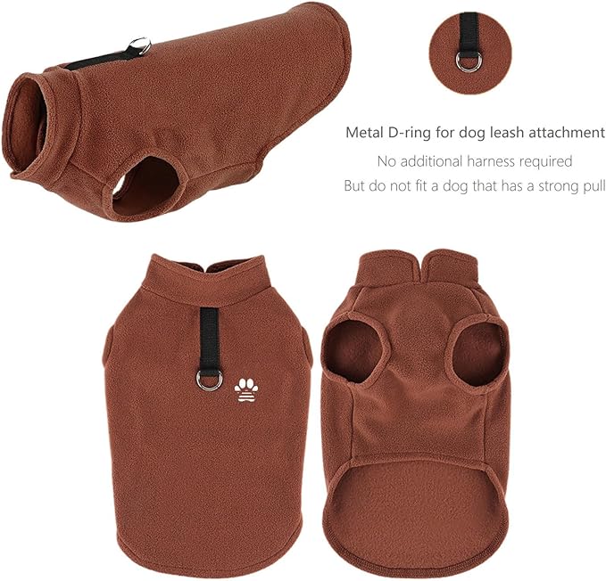 2 Pack Dog Sweater Fleece Vest Pet Warm Pullover Fleece Jacket with D-Ring, Fall Winter Dog Clothes Cold Weather Coat for Puppy and Small Dogs Unisex (Pink Brown, Large)