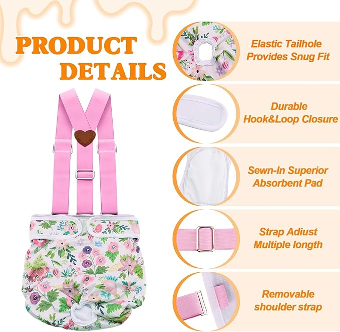 3 Pack Washable Female Dog Diaper,Reusable Fixed Doggie Diapers Super Absorbent Leakproof for Small Medium Large Dog in Heat Cycle-XL