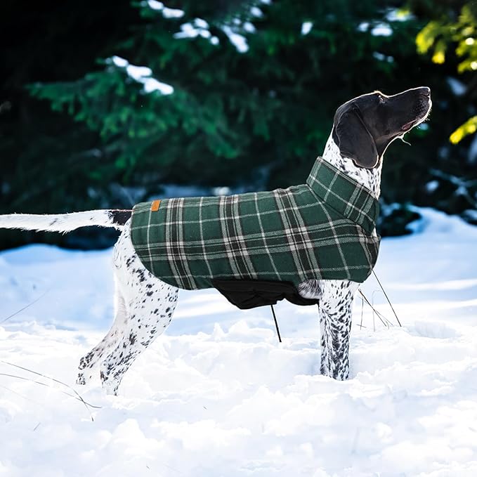 Kuoser Warm Dog Coat, Waterproof Dog Jacket for Extra Large Dogs, Adjustable Durable XXL Doggie Winter Coat Reversible Puppy Cold Weather Apparel from Small to Large Breed, Green XXL