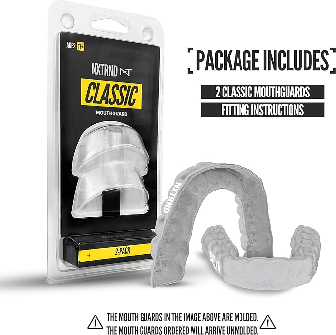 2 Pack Nxtrnd Classic Mouthguard, Custom Fit Sports Mouthpiece for Football, Boxing, MMA, Basketball, Hockey, Lacrosse, Youth & Adult (Silver)