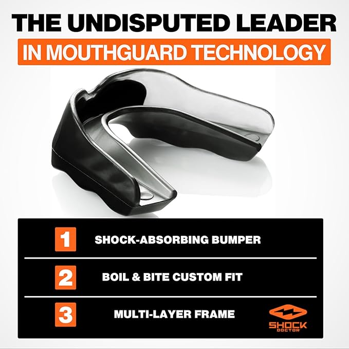 Shock Doctor Mouth Guard, Custom Fit Football Mouth Guard, Moldable Mouth Guard Boxing, Lacrosse, Hockey, MMA, Football & More, Mouthpiece, Mouthguard Sports, Adult & Youth