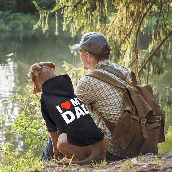 GreenJoy Dog Sweater Dog Hoodie Cold Weather Dog Coat Hooded Sweatshirt for Puppies,Cats, Small Medium Large Dogs (Medium, Black (I Love My Dad))