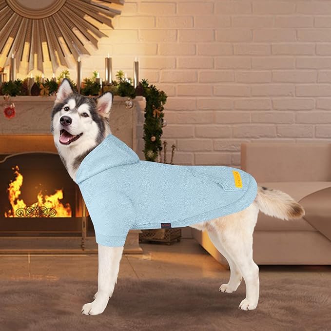 Basic Dog Hoodie Sweatshirts, Pet Clothes Hoodies, Granular Velvet, Sweater with Hat and Leash Hole, Soft Velvet Outfit Coat for Small Medium Large Dogs, Blue (Medium)