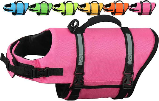 AMZNOVA Rip Stop Dog Life Jacket, Dog Life Vest for Swimming & Boating, Lightweight & Buoyancy for Doggy Puppy, Lifejacket with Handle, S, Pink