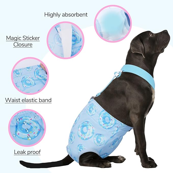 Washable Dog Diapers Female, Reusable Large Female Dog Diaper with Suspender, Highly Absorbent Doggie Diapers in Heat Cycle Period Incontinence, French Bulldog, Shiba Inu (Blue L)