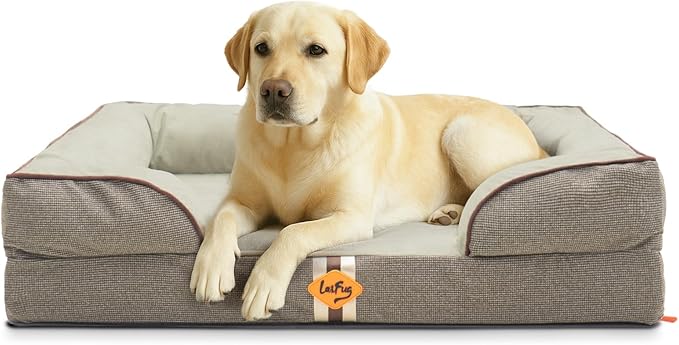 Laifug Large Orthopedic Premium Memory Foam Dog Bed, Dog Sofa with Washable and Removable Suede Cover, Waterproof Liner and Non-Slip Bottom Grey, Olive Green(40''x32''x9'')