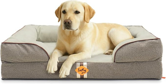 Laifug Large Orthopedic Premium Memory Foam Dog Bed, Dog Sofa with Washable and Removable Suede Cover, Waterproof Liner and Non-Slip Bottom Grey, Olive Green(40''x32''x9'')