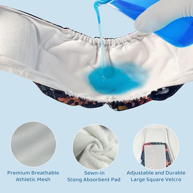 Male Dog Diapers Reusable High Absorbing Male Dog Wraps Washable Dog Diapers Male Small with Cute Patterns 5packs (S, 9” - 11” Waist)