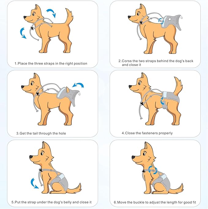 Idepet Female Dog Diapers with Suspender Detachable, 3 Pack Washable Reusable Girl Doggie Diapers for Small Medium Female Dog in Heat Period Cycle Urinary Incontinence Training L