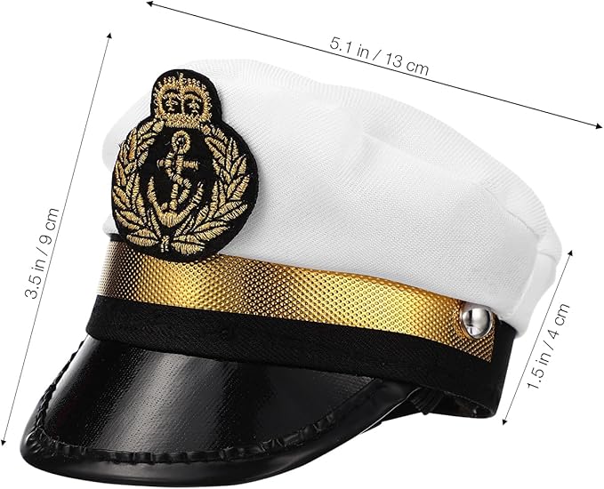 Amosfun Pet Captain's Hat Sailors Sea Captain White Hat Dog Cat Puppy Sailor Halloween Cosplay Costume 5.3 Inch
