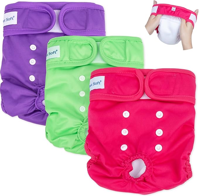 Pet Soft Washable Female Diapers (3 Pack) Female Dog Diapers, Comfort Reusable Doggy Diaper for Girl Dog in Period Heat (Classy, XS)