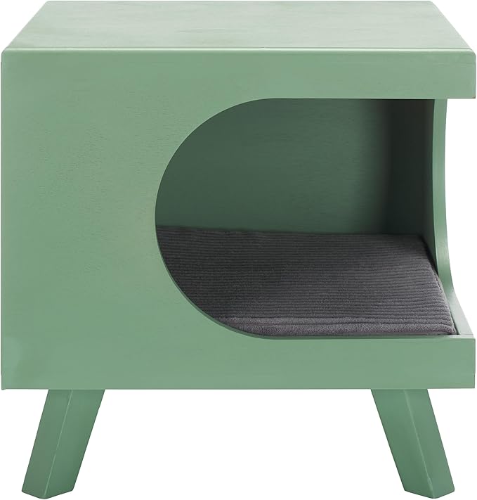 SAFAVIEH Home Collection Bean Mid-Century Sage Green Square Covered Cave Small Pet Cat Bed (Fully Assembled)