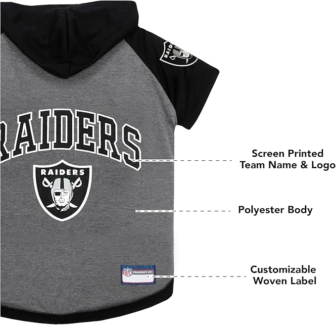 Pets First NFL Oakland Raiders Hoodie for Dogs & Cats. | NFL Football Licensed Dog Hoody Tee Shirt, Small| Sports Hoody T-Shirt for Pets | Licensed Sporty Dog Shirt