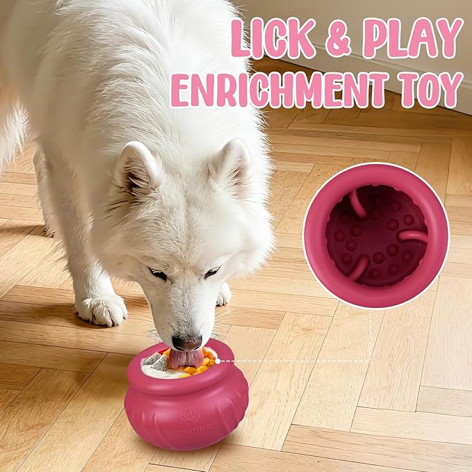 Wobbly Dog Enrichment Lick Toy, Stuffable Frozen Lick Bowl to Keep Dogs Busy, Long-Lasting Interactive Treat Dispensing Dog Toy, Silicone Fetch Catch Chew Toy(Rose,L)