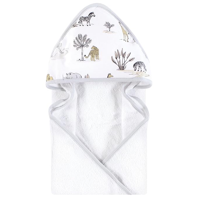 Hudson Baby Cotton Animal Face Hooded Towel, Neutral Safari World, One Size