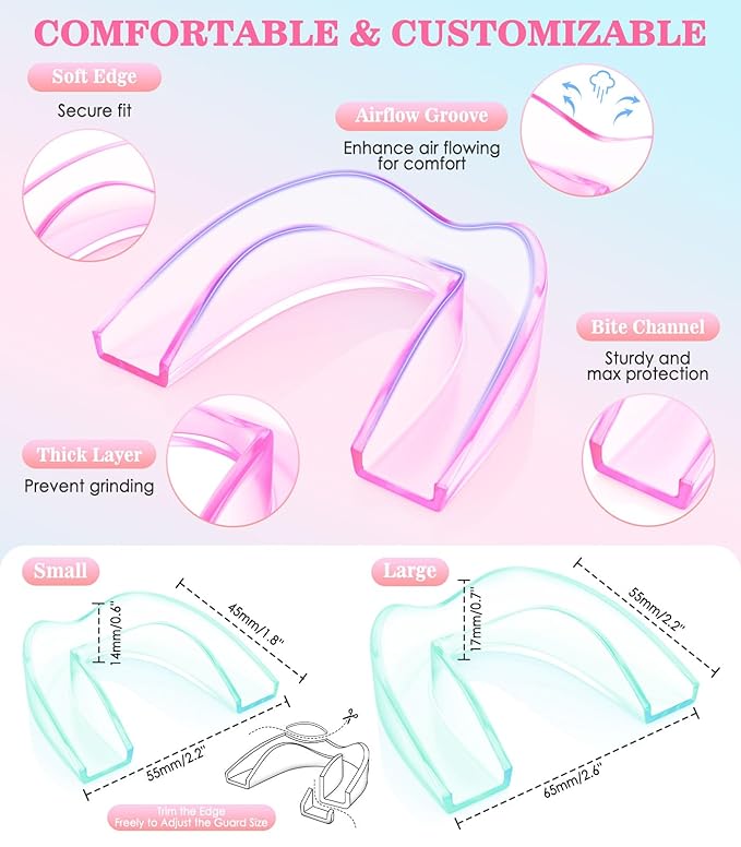 Anti Grinding Guard, Mouth Guard for Grinding Teeth at Night, 2 Color Night Guards for Teeth Grinding, Mouth Guard for Sleeping, Mouthguards for Grinding of Teeth, 4 Pcs/2 Sizes