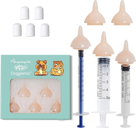 Feeding Nipple and Syringes,Puppy Kitten Nipple for Nursing, Newborn Baby Dog Cat Rabbit Feeding Nipple with Nipples Feeder Kit