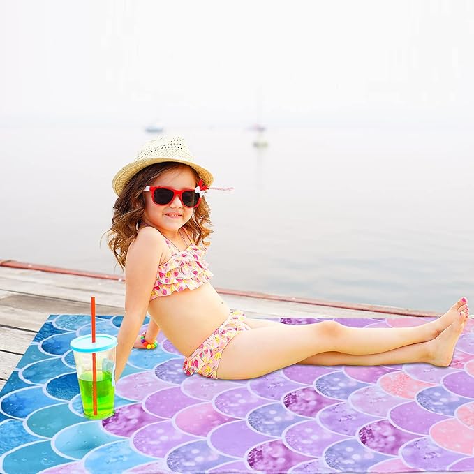 LIVILAN Little Mermaid Beach Towel, 30" x 60" Soft Microfiber, Quick Dry, Absorbent, Sand Free, Lightweight for Kids, Girls, Women, Ideal for Pool, Travel, Bath, Perfect Mermaid Gifts
