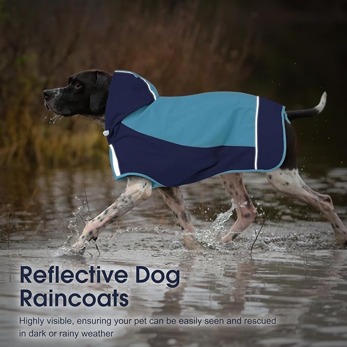 IECOii Dog Raincoat, Waterproof & Windproof Dog Rain Jacket with Reflective Strips for Rainy Walks,Pet Rain Poncho with Hood,Quick Dry,Easy to Wear,3XL Fits for Large Breeds,Blue,XXXL
