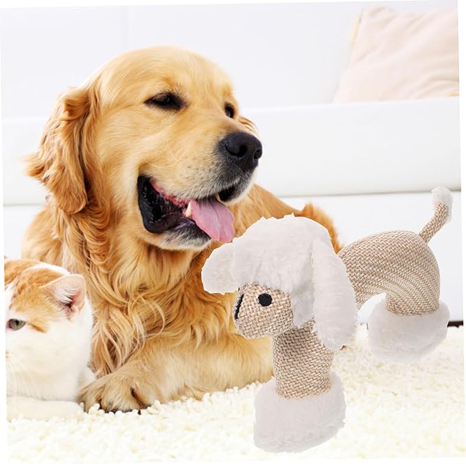 SUPVOX 1pc Plush Pet Toy Squeakers and Chew Toy for Dogs and Puppies for Teething and Boredom Relief Beige Poodle