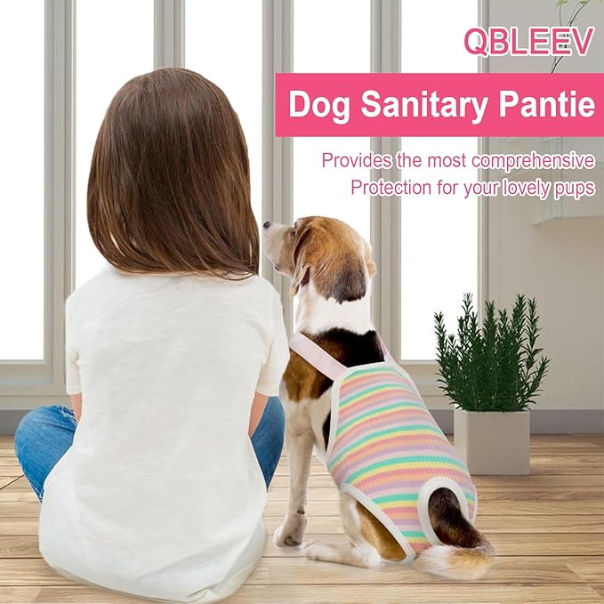 QBLEEV Dog Diapers Female Washable Sanitary Pantie with Adjustable Suspender, Reusable Doggie Diapers for Male Girl Dogs in Heat, Pet Period Panties Dog Underwear Jumpsuits for Teddy French Bulldog L