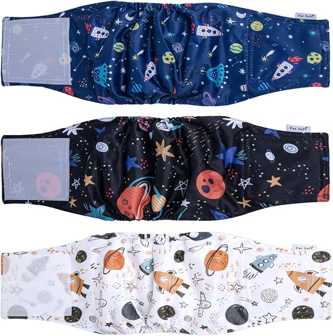 Pet Soft Dog Belly Band - 3 Packs Reusable Dog Diapers Male Doggy Diapers Wraps - Washable Dogs Belly Bands for Male Dogs (Starry Sky, XS)
