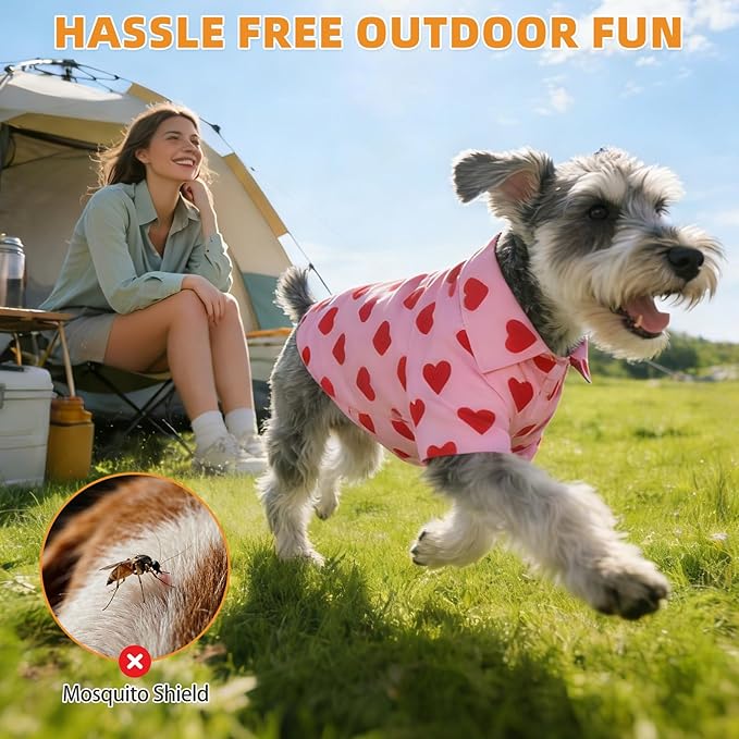 KOOLTAIL Valentine's Dog Shirt with Leash D-Ring, Soft Pet Botton Up Clothes for Medium Large Dogs, Breathable Heart Partten Puppy Polo Outfit with Sun & Insect Protection,Indoor Outdoor, Boy Girl, L