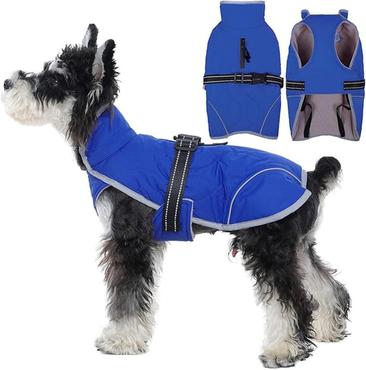IDOMIK Dog Winter Jacket, Adjustable Waterproof Dog Warm Coat with Fleece Lining, Turtleneck Windproof Cold Weather Coats for Winter, Reflective Warm Snow Jacket for Maltese Shih Tzu,Blue,S