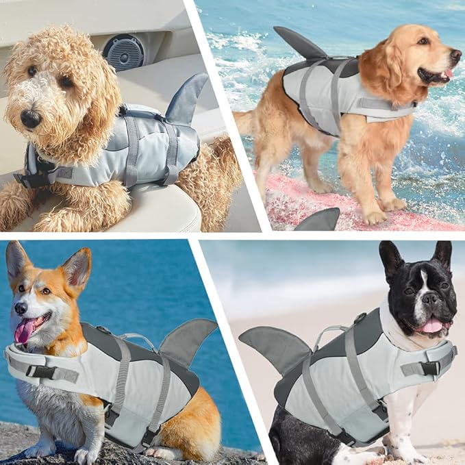 Doglay Dog Life Jacket, Ripstop Cute Shark Dog Life Jacket with Superior Buoyancy and Rescue Handle, Adjustable Dog Life Vests for Swimming Boating, Pet Flotation Vest for Small Medium Large Dogs