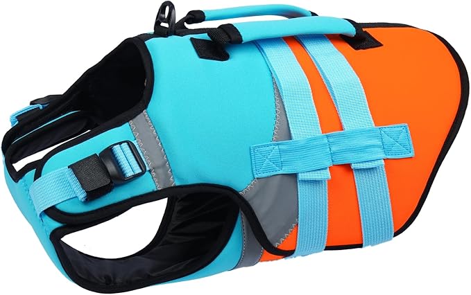 Kuoser Dog Life Jacket with Rescue Handle, High Flotation Dogs Swim Vest with Reflective Strips,Adjustable Dog Life Vest for Swimming, Boating, Pool&Beach, Doggy Lifejacket for Small Medium Large Dogs