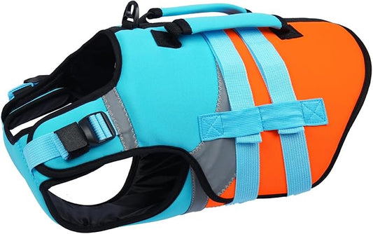 Kuoser Dog Life Jacket with Rescue Handle, High Flotation Dogs Swim Vest with Reflective Strips,Adjustable Dog Life Vest for Swimming, Boating, Pool&Beach, Doggy Lifejacket for Small Medium Large Dogs