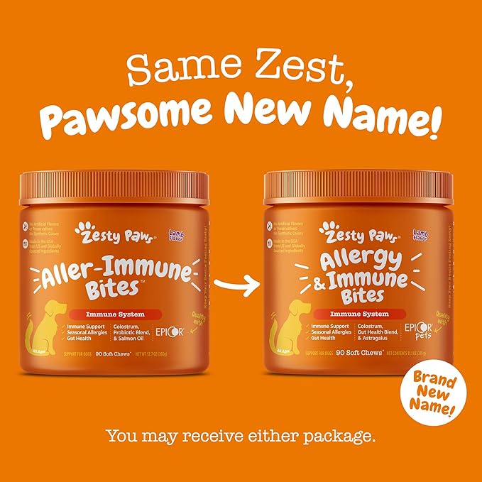 Zesty Paws Dog Allergy Relief Chews, Dog Probiotics for Itchy Skin and Ears, Lamb, Mini, 90ct